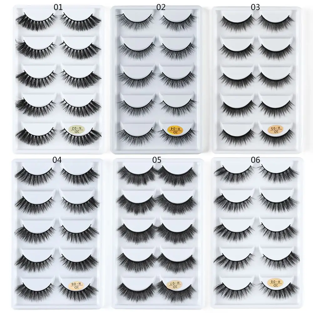 SKONHED 5 Paar modische lange Wimpern für Damen, Kreuz, falsche Wimpern, Verlängerungswerkzeuge, 3D-Nerzhaar, mehrschichtig