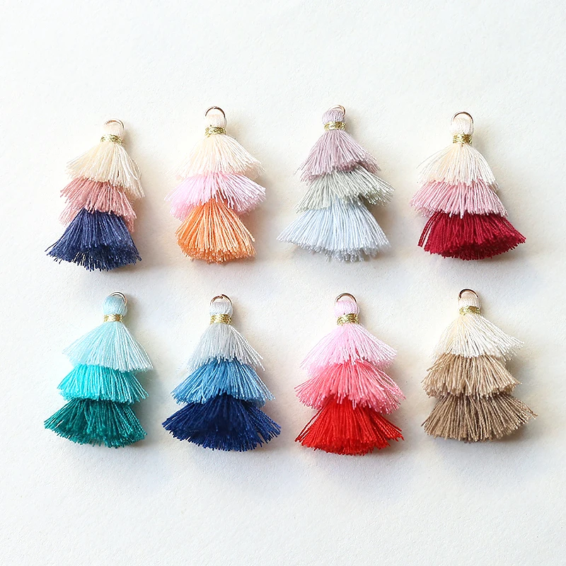 18 * 35mm color contrast cotton thread small three-layer tassel art pendant DIY handmade jewelry earrings accessories materials