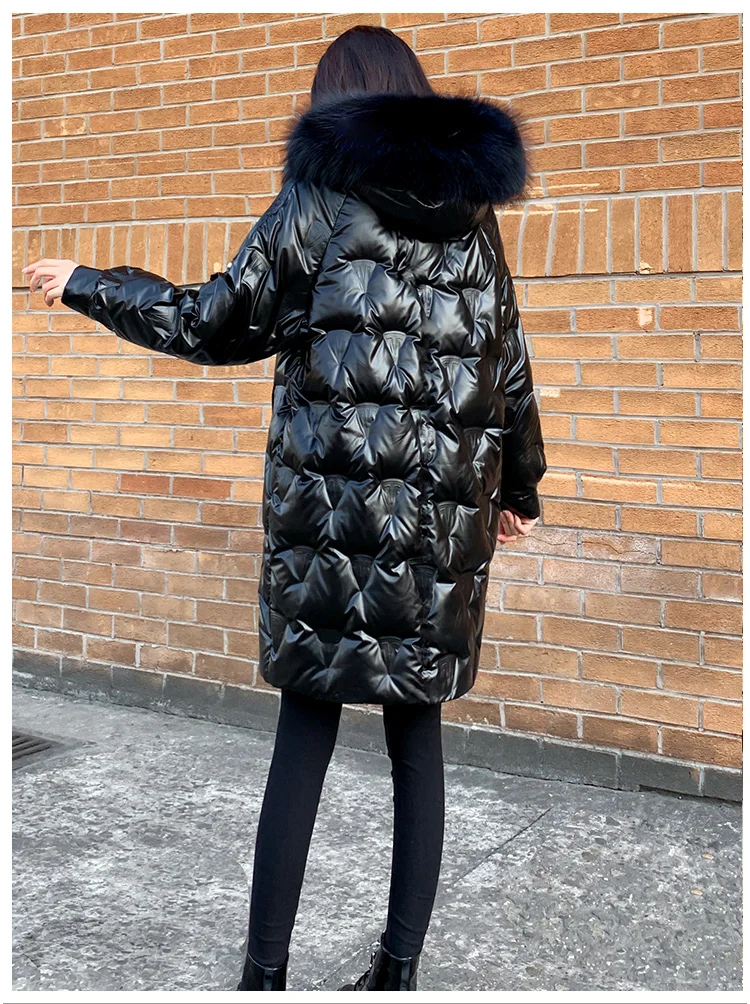 Glossy golden down warm Parkas coat winter fashion brand thick warm down jacket female big fur collar long down jacket F857