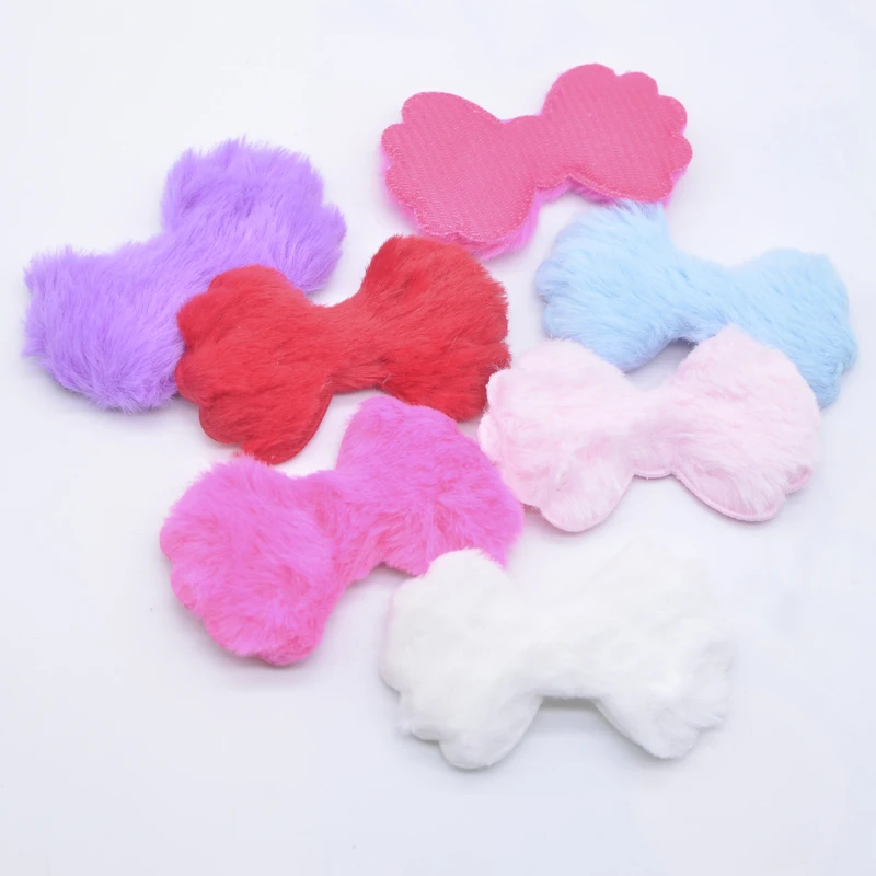 12Pcs 80*45mm Padded Plush Furry Bow Tie Applique for DIY Baby Headwear Hairprin Accessories Clothes Hat Sewing Patches Decor