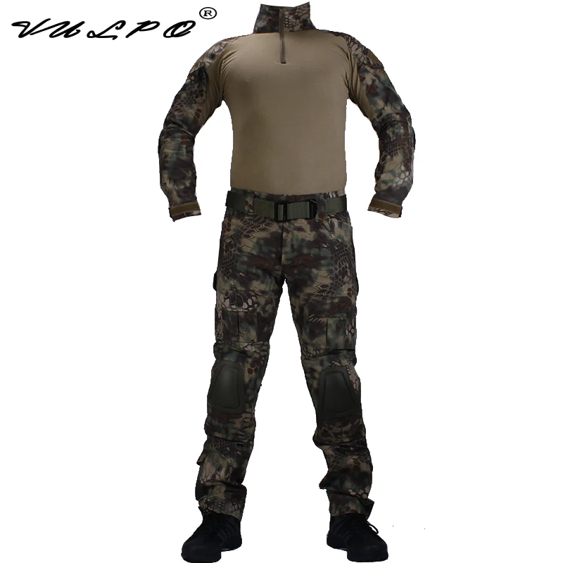 VULPO Camouflage BDU Mandrake Combat Uniforms Shirt/Broek & Elbow/Knee Pads Militaire Game Cosplay Uniform Ghilliekostuum