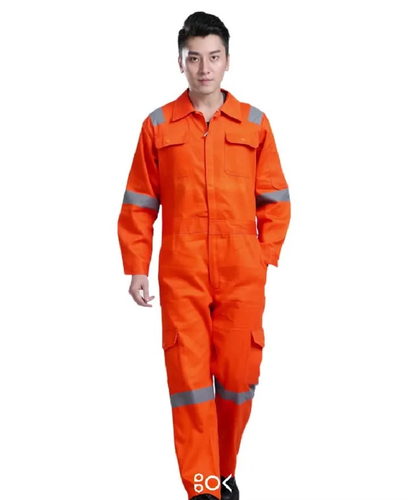 Men Work Uniforms Hi Vis Overalls Workwear Safety Reflective Tapes Blue Orange Workwear Workshop Mechanical Working Coveralls