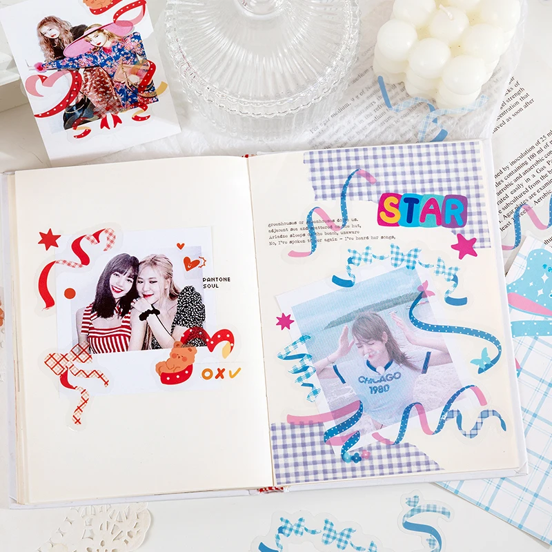 40Pcs/pack Heart Ribbon Series Stickers Hand Account Scrapbooking Decorative Sticker Korean DIY Material Stickers Stationery