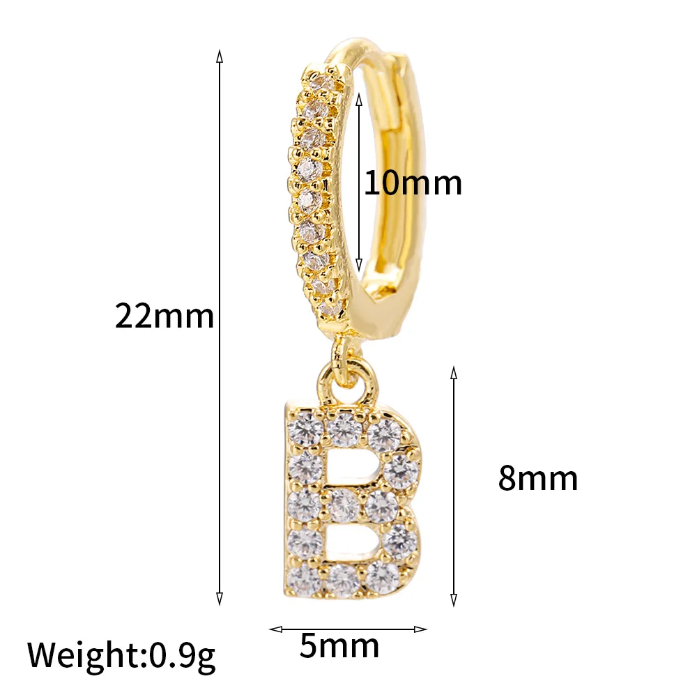 Fashion Copper Micro Pave Cubic zirconia Initial A-z Letter Hoop Earrings Dainty Alphabet Earrings For Women Simple Jewelry