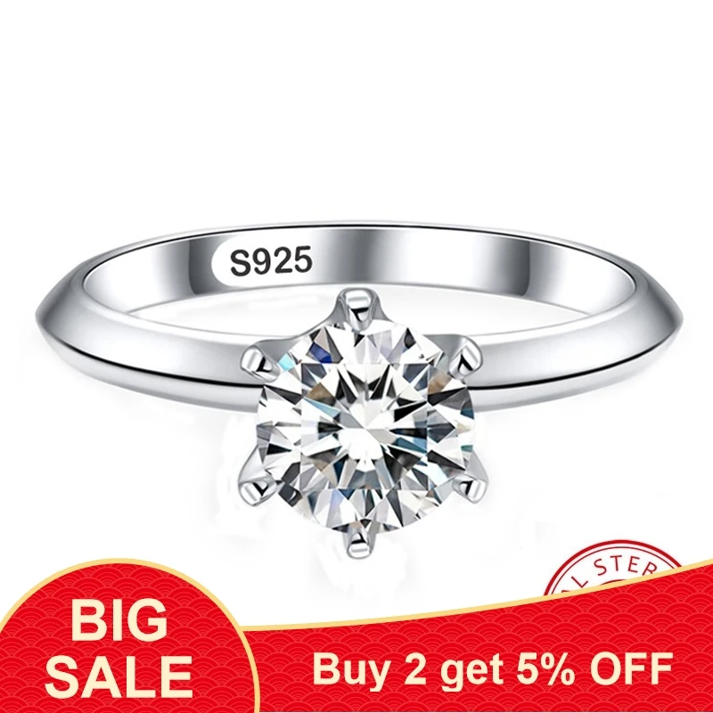 Brand Real Solid 925 Silver Solitaire Rings Top 1 Carat SONA Diamant Wedding Rings for Women Bride Gift Bijoux