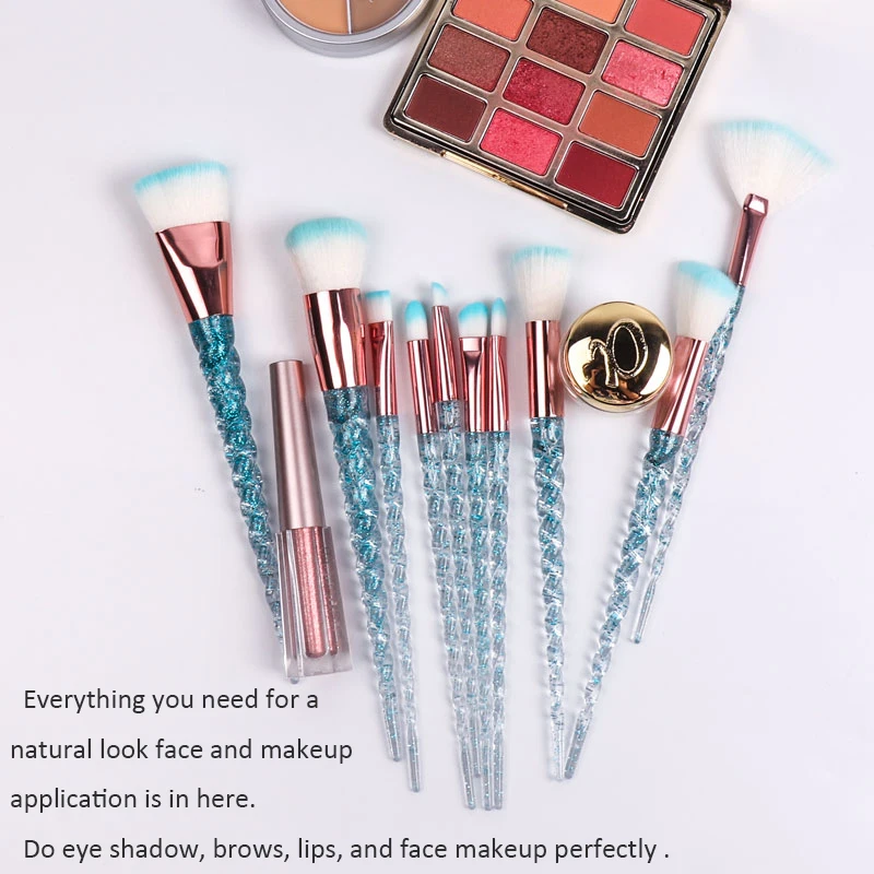 Dighealth 10pcs Unicorn Spiral Brushes Set Pink Blue Facial Foundation Contour Eye Shadow Eyeliner Lip Cosmetic Makeup Brushes