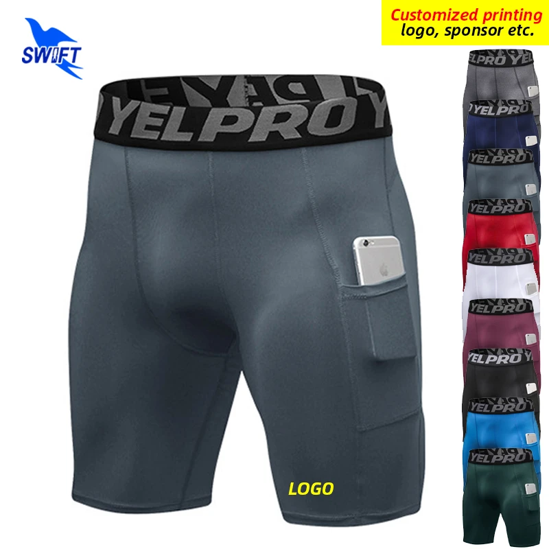 

Quick Dry Compression Running Tights Men with Pocket Gym Fitness Shorts Sportswear Short Leggings Elastic Underwear Customized