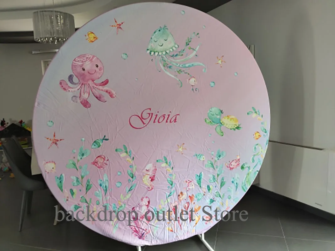 تخصيص غطاء خلفية مستديرة للزينة الزفاف استحمام الطفل عيد ميلاد تخصيص دائرة التصوير خلفية القماش الدعامة