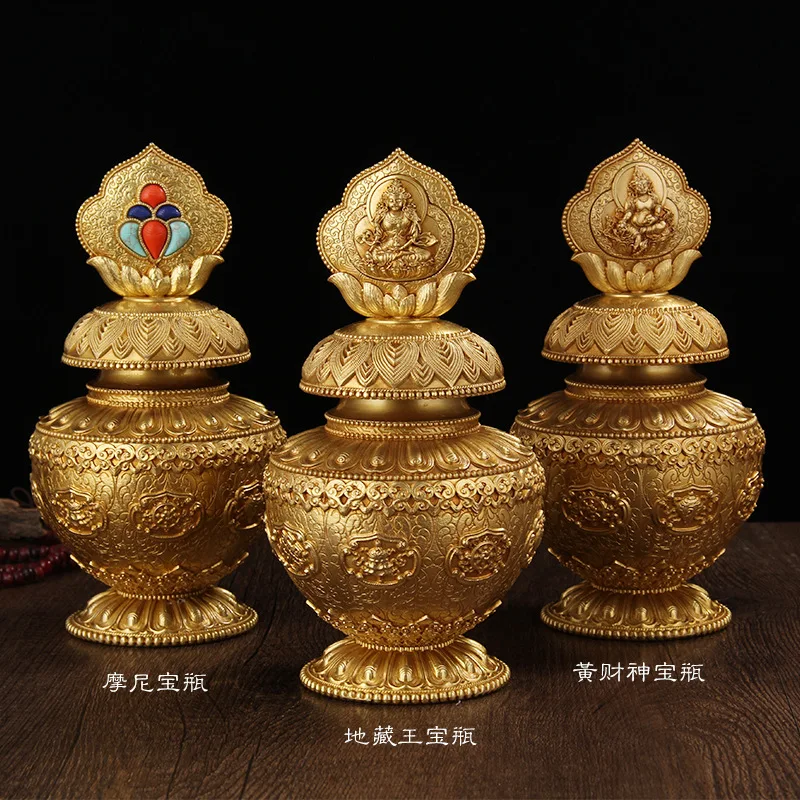 

Pure copper yellow eight auspicious lotus vase Tibetan Dragon King mani vase