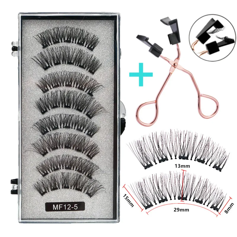 8 pcs/2 pairs magnetic eyelashes with 5 magnets, reusable handmade 3D mink false eyelashes natural with magnetic tweezers