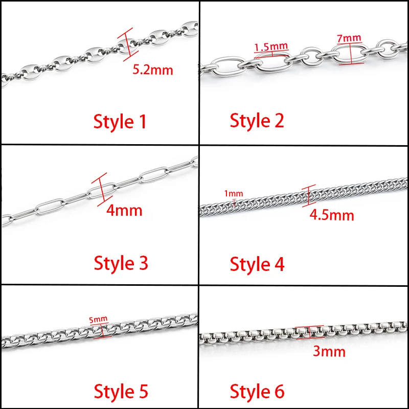 HUIET Curb Cuban Link Chain Beads Bracelet for Men Women Jewelry Making Stainless Steel Twist Chains Necklace Wristband Gifts 1M