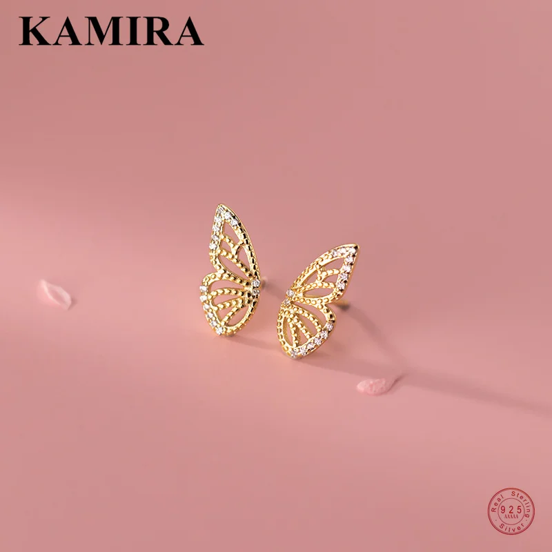 KAMIRA 925 Sterling Silver Romantic Hollow Sweet Butterfly Piercing Stud Earrings for Women Party Charms Simple European Jewelry