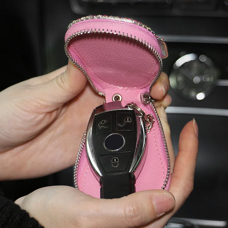 New Universal Diamond Leather Car Key Cover  Case Shell Jacket Protector Car Accessories for Girl Woman for MAZDA  Benz Bmw F30