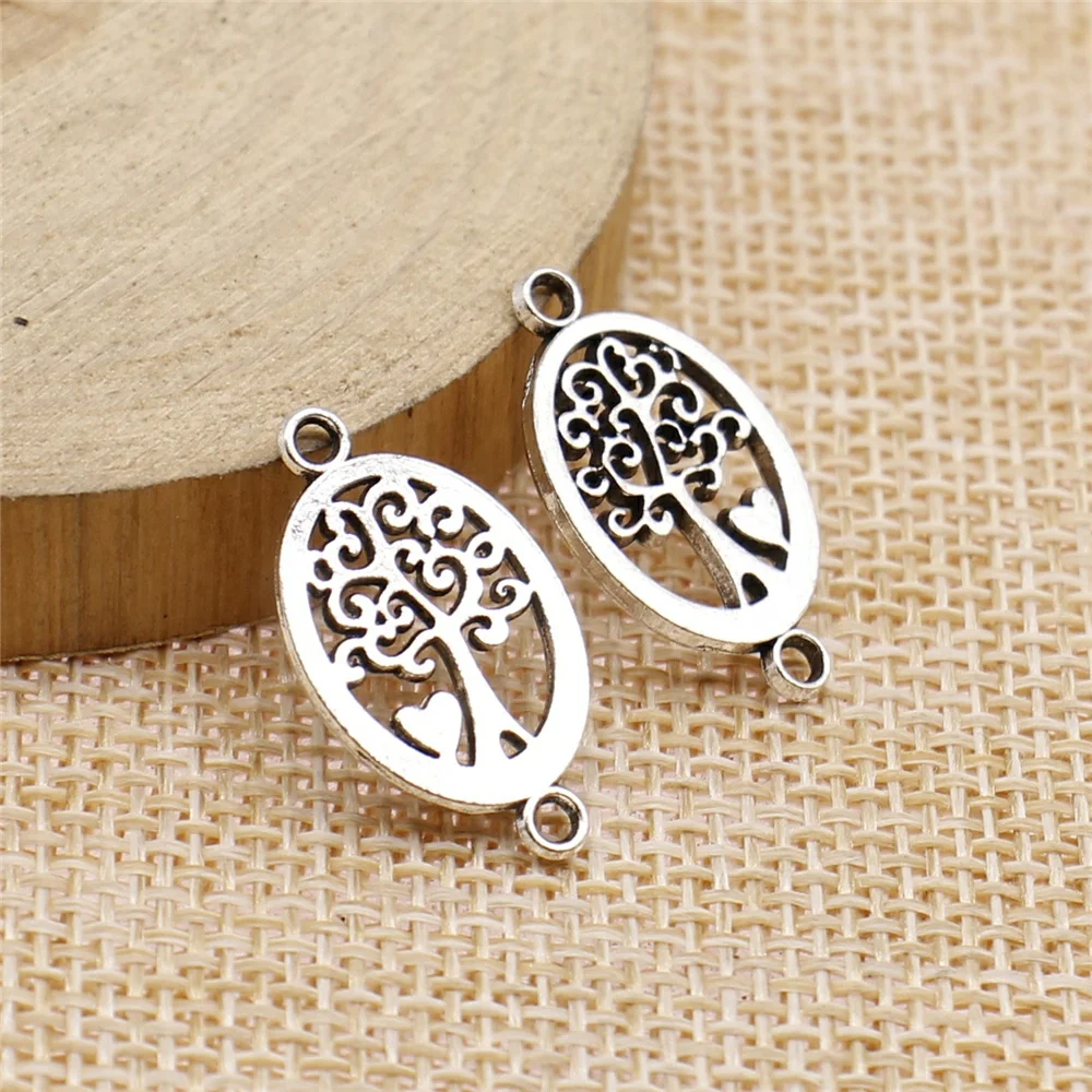 

59pcs 13x23mm antique silver Oval tree love connector charms diy retro jewelry fit Earring keychain hair card pendant