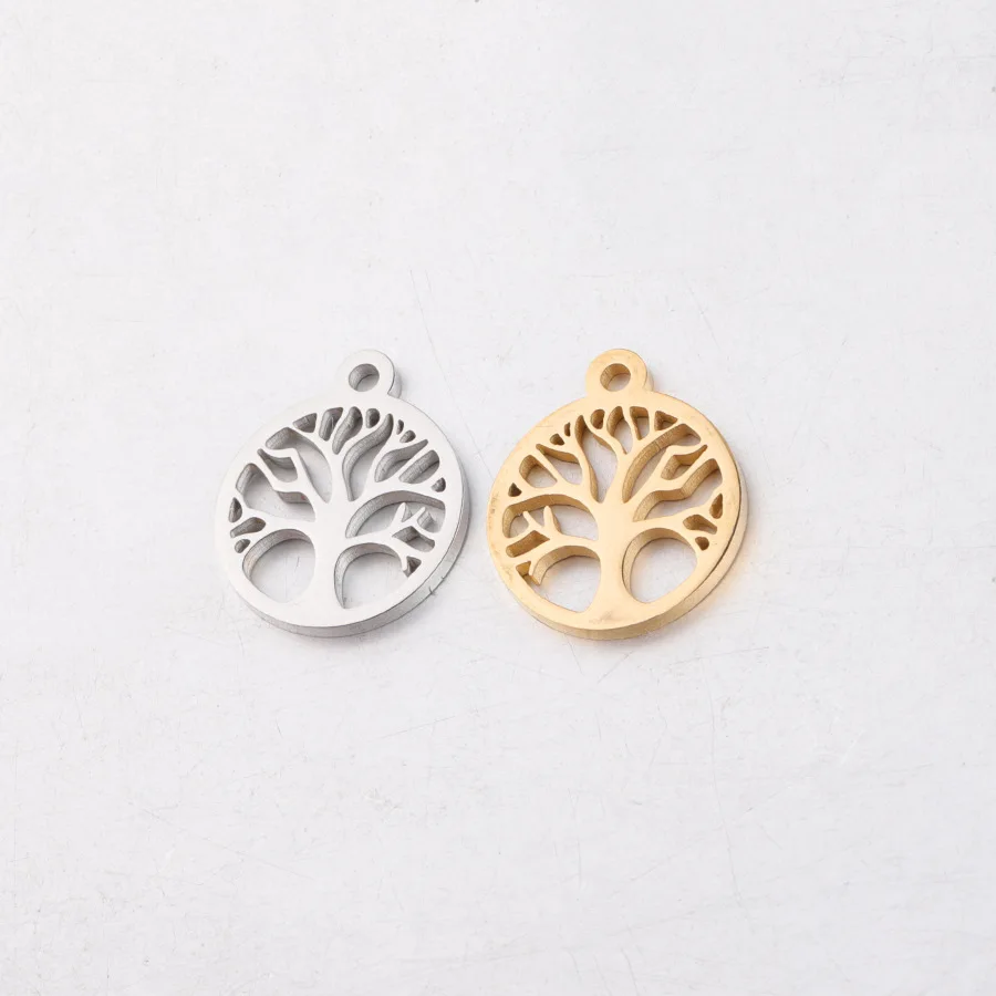 5pcs Round Life Tree Connector Mirror Polished Stainless Steel Bracelet Necklace Pendants DIY Jewelry Making Accessories