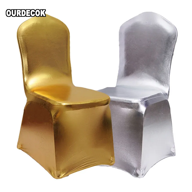 Bronzing Elastic Chair Cover Gold Silver Spandex Metallic Fabric Wedding Chair Covers Banquet Decoration