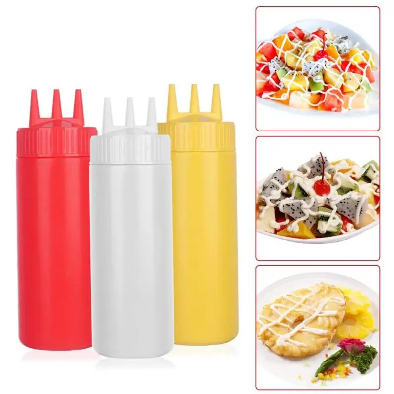 3 Holes 800ML Twist Cap Squeeze Bottle Food Grade Plastic Ketchup Mustard Mayo Sauces Olive Oil Bottles Kitchen Gadgets #1