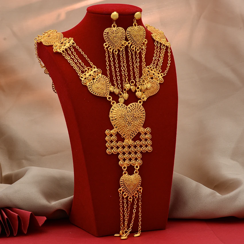 24k Gold Color Jewelry Sets For Women Necklace Pendant Earrings Wedding Nigeria France Jewelry Set Party Gifts