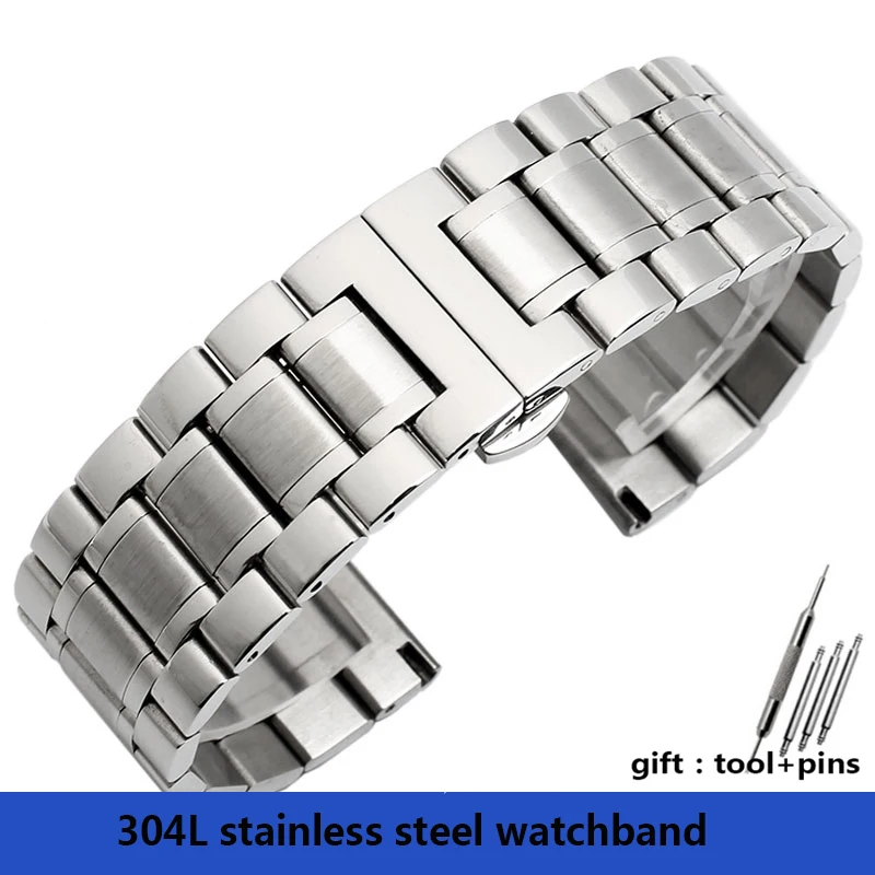 For any brand wristband stainless Steel bracelet 14mm 16mm 18mm 20mm 22mm 24mm 26mm Watch Band black silver strap