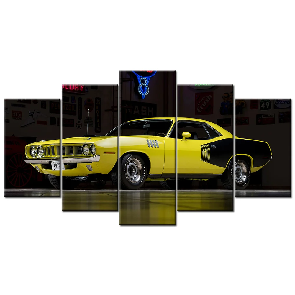 Marco HD impreso 5 piezas Modular decoración del hogar cartel arte de la pared 1971 Plymouth Hemi Barracuda supercoche pinturas en lienzo