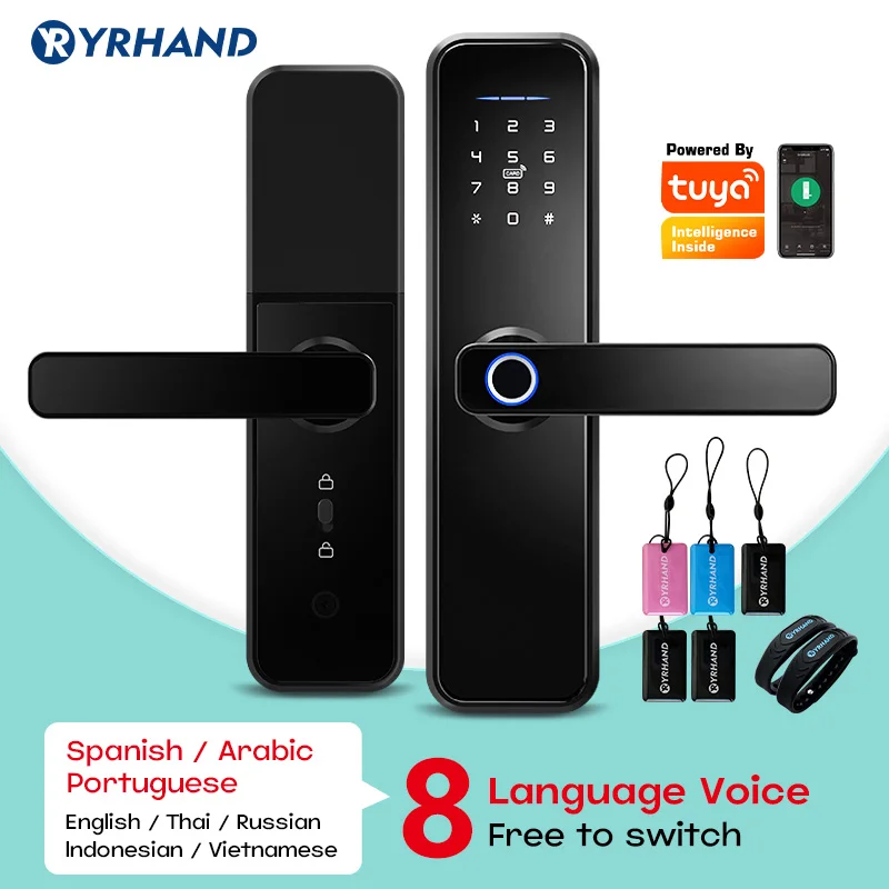 cerradura intelige Eight languages X5 Waterproof Tuya Fingerprint Intelligent WiFi APP Password Electronic smart door lock