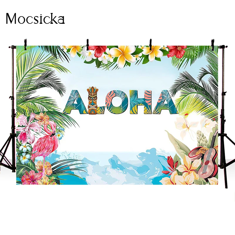 Mocsicka Aloha Photography Background Tropical Jungle Flamingo Decoration Props Child Portrait Photo Backdrop Banner