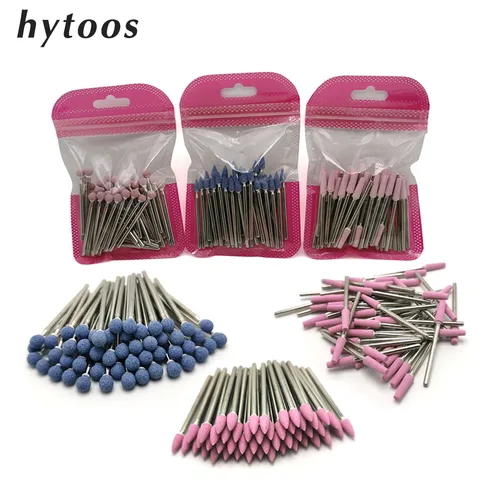 HYTOOS 50 Uds. Broca para uñas de corindón, 3/32 "", fresa rotativa de piedra de cerámica, cortadores de manicura, accesorios de taladro, herramienta para molinos de uñas y cutículas