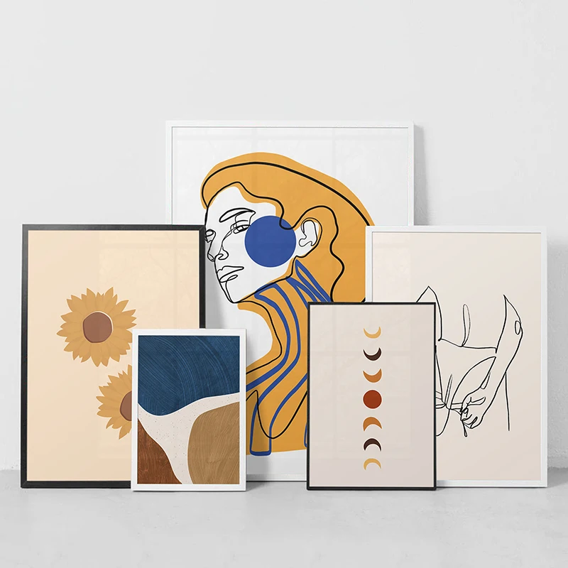 Affiche de tournesol abstraite بوهو مثير الشكل فيلق Ligne Peinture الانطباع سور تويلي Peinture Mur صورة فنية صب صالون ديكو