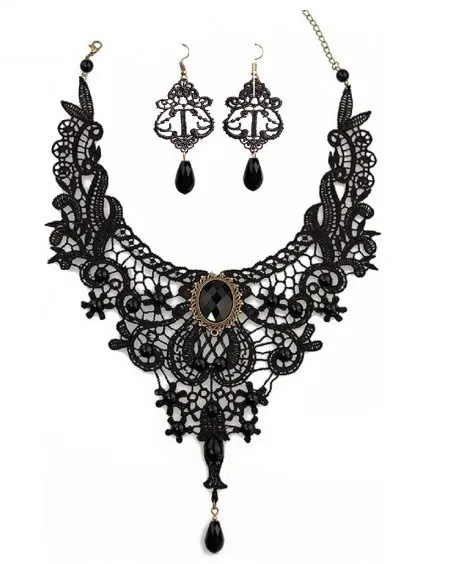 Handmade Exaggerated Jewelry Set Gothic Jewelry Black Lace Necklace & Earring Women Accessories Party Jewelry