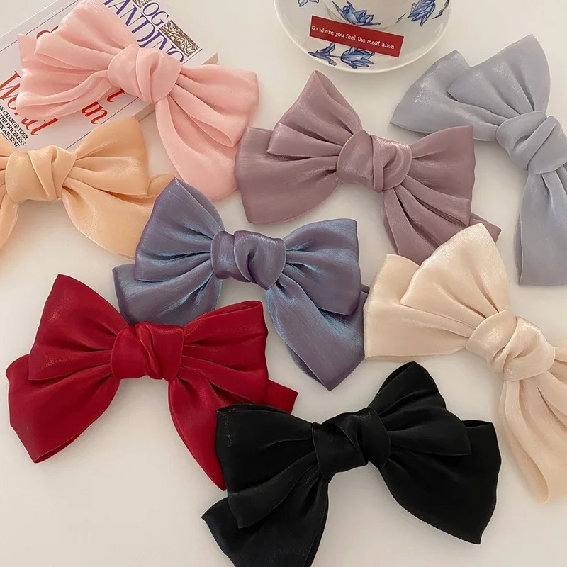 French Pearl Satin Big Bow Hairpin Mermaid Ji Hair Card Korean Ins Japanese JK Spring Clip Hair Accessory Female