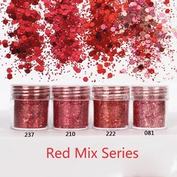 Glitter Nail Art Dust Tool 1Jar Red Mix Series Nail Sequin Shinny Nails Powder Paillette For Face Body Eyes Nails Decor Tools