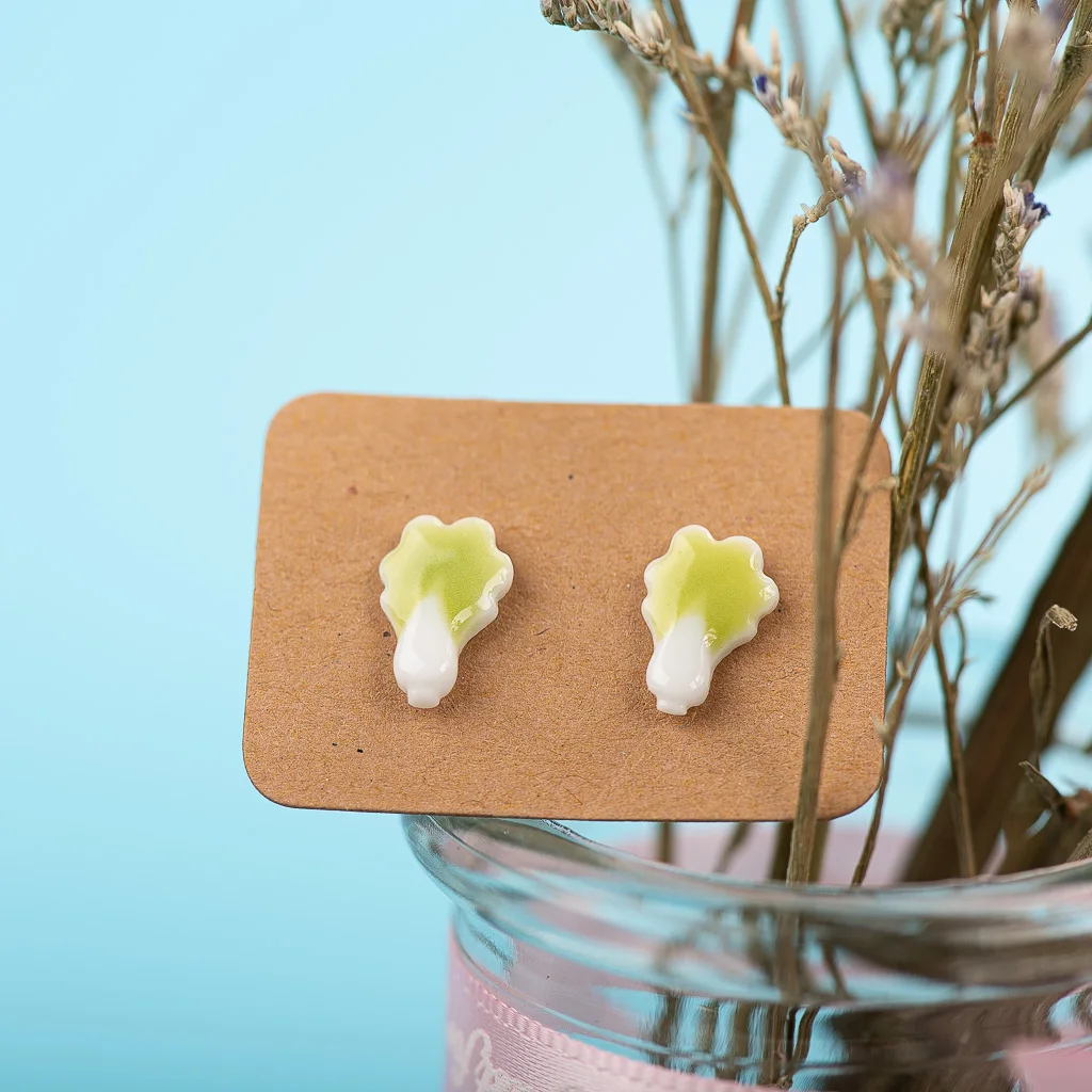 Plant Series Cute Little Cabbage Ceramic Earrings, Exquisite Porcelain Accessories Wholesale #LY207