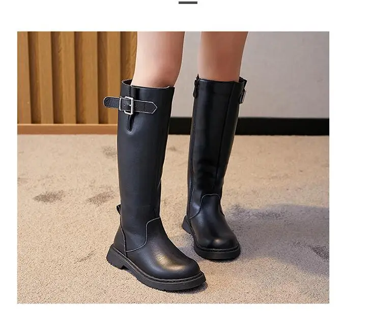 Girls High Boots Fashion Genuine Leather Shoes With Girls Children  Lace Fashion Boots Buckle Femininas Rubber Boots Winter Boot