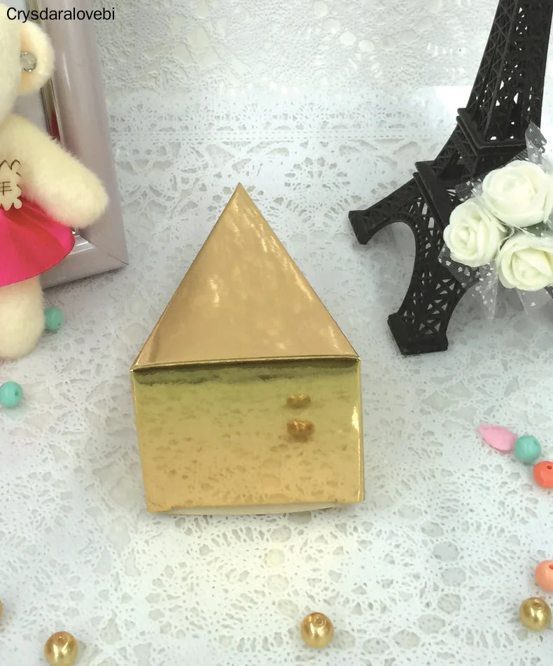 100pcs/lot Cake Style Triangular Wedding Candy Box Birthday Party Baby Shower Triangular Chocolate Gift Boxes Party Favors