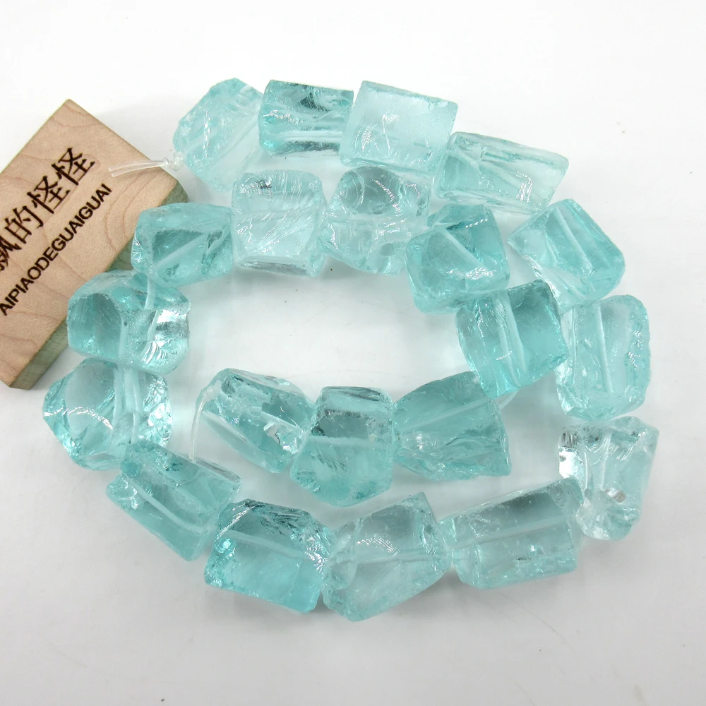 APDGG  Aquamarine Blue Natural Glass Quartz Rough Nugget Loose Beads 16