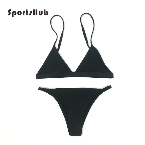 Imagen 1 del producto Conjunto de Bikini de LICRA para mujer, traje de baño sin aros liso, Bikini Sexy para playa, EF0003