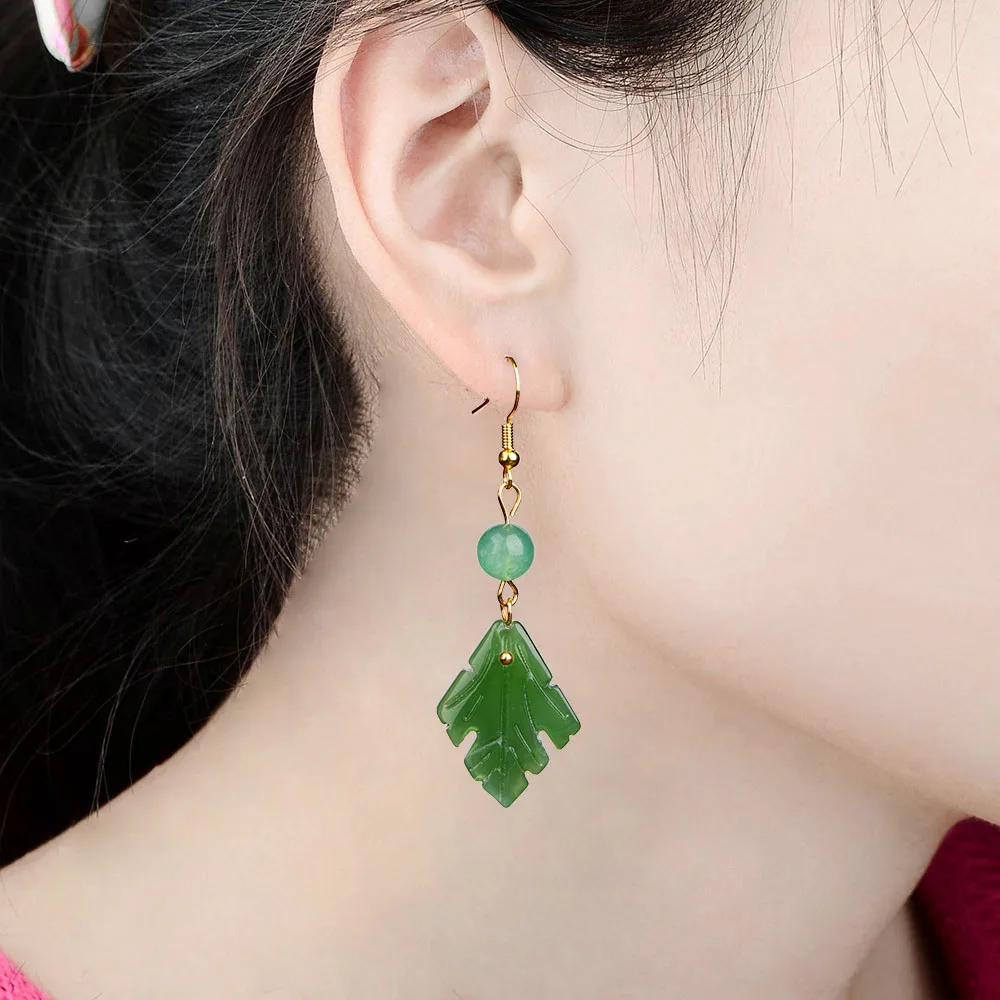 Fashion Chinoiserie Trend Coloured Glaze Leaves Vintage Eardrop Unique Personal Ethnic Earrings Classical Court Jewelry Fresh