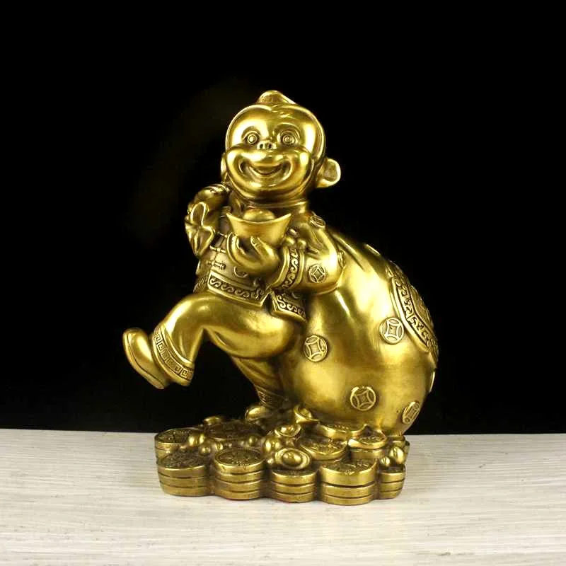 

Monkey Ornament Golden Monkey Home Decorations Start Business Gifts Copper Statue Crafts Fortune Wealth 18cm Height Figurine