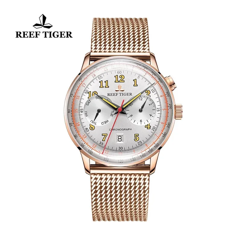 Reef Tiger/RT Top Brand Men Automatic Mechanical Watch Business Date Week Sapphire Glass Waterproof Stainless Steel Man Watches