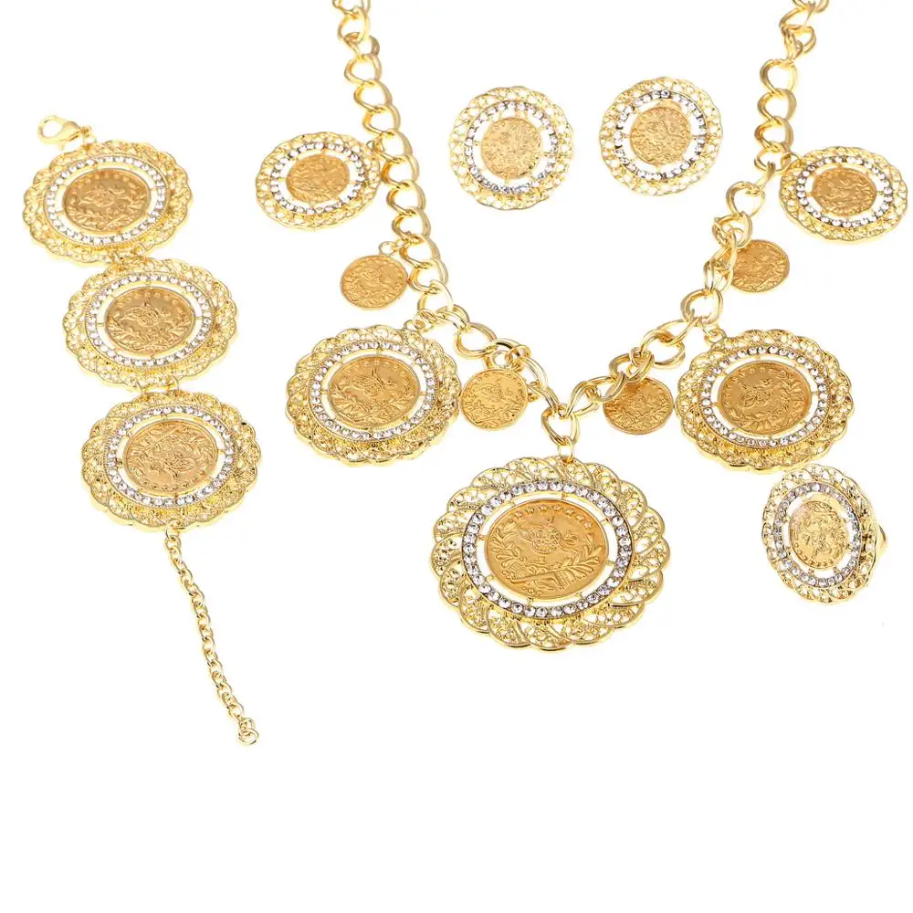 Ethiopian Dubai Gold Color Turkey Antique Coins Stamps African Women Fashion Jewelry Set