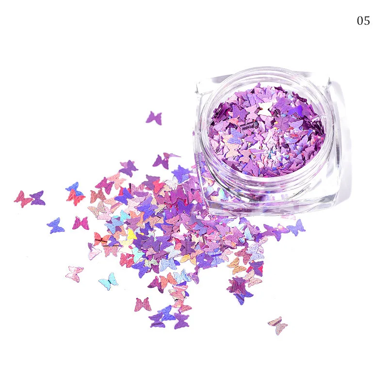 12 Colors Laser Butterfly Glitter Shiny Lip Gloss Glittering DIY Decor Butterflies Laser Flakes Lipgloss Base Mix Decorations 3g