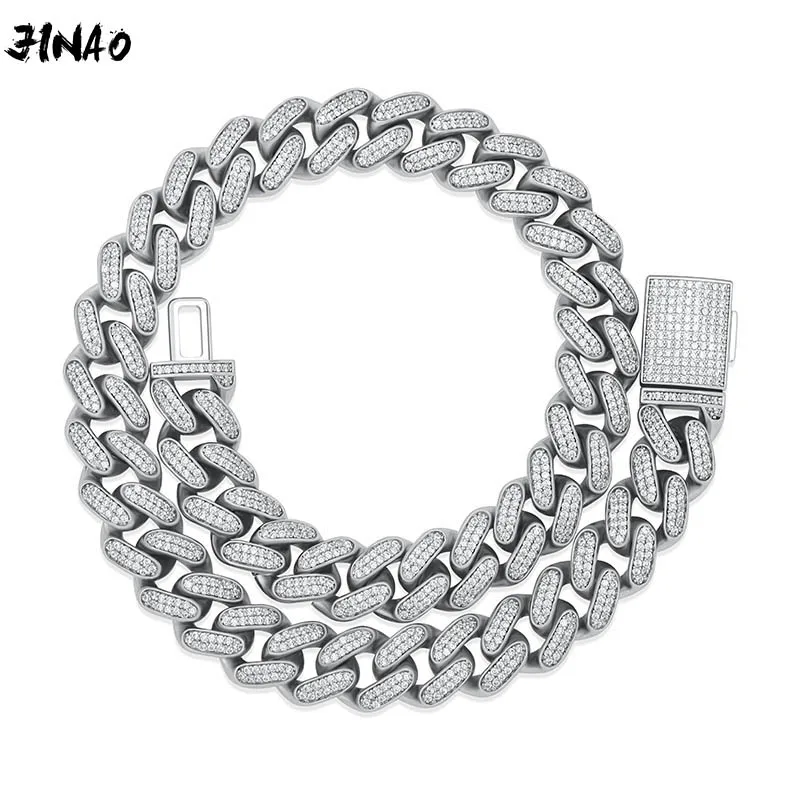 JINAO 2020 NEW 16mm High Quality Miami Cuban Chain Iced Double row AAA+CZ Necklace Men and Women Jewelry For Gift