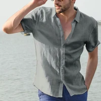 Chemises décontractées à manches courtes pour hommes, vêtements de rue de loisirs, chemises de couleur unie boutonnées à revers pour hommes, chemisier de vacances Vintage M-3XL 3