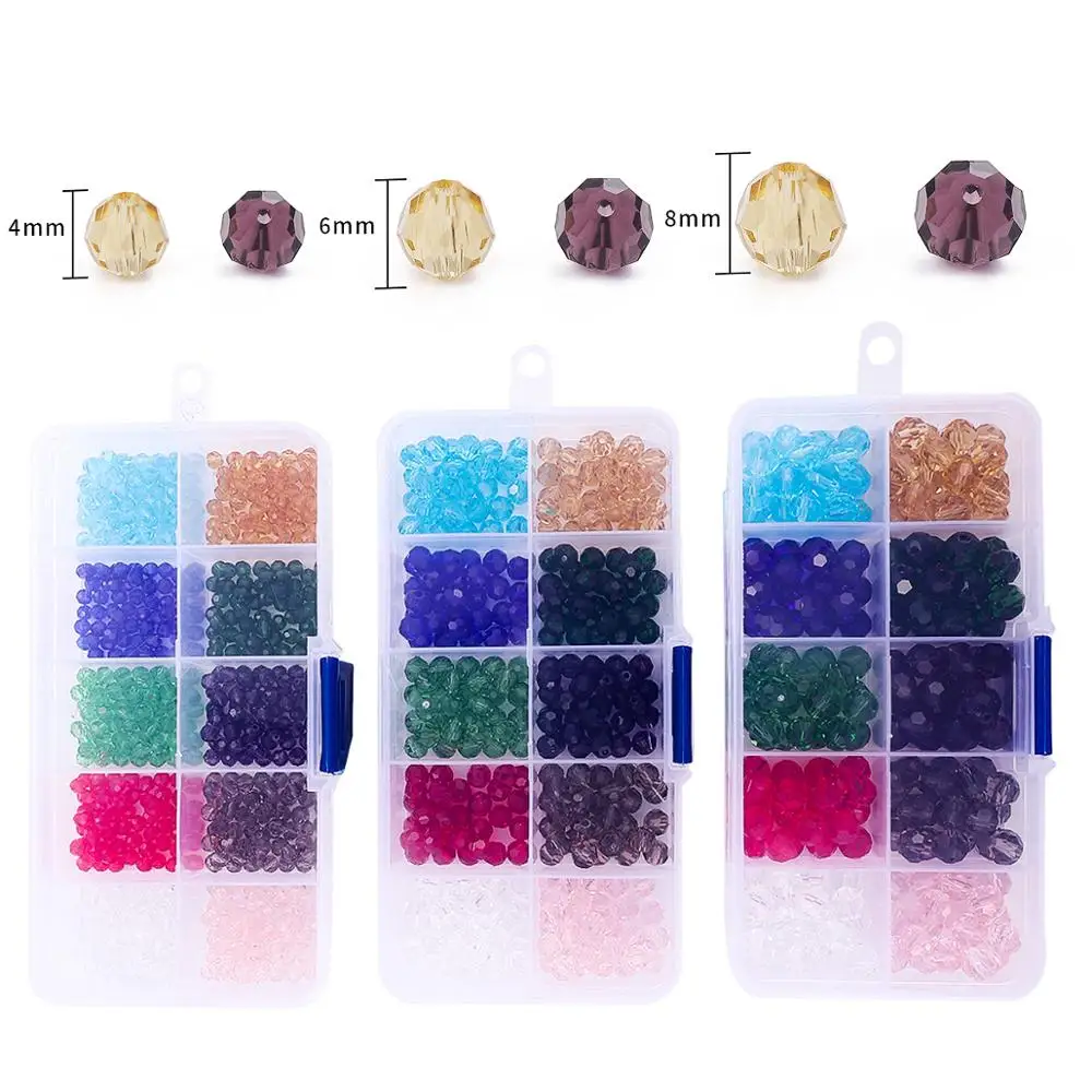 4/6/8mm Glass Rondelle Beads Czech Crystal Beads Beading Cord Clasps Box Set For DIY Earring Bracelet Necklace Jewelry Making