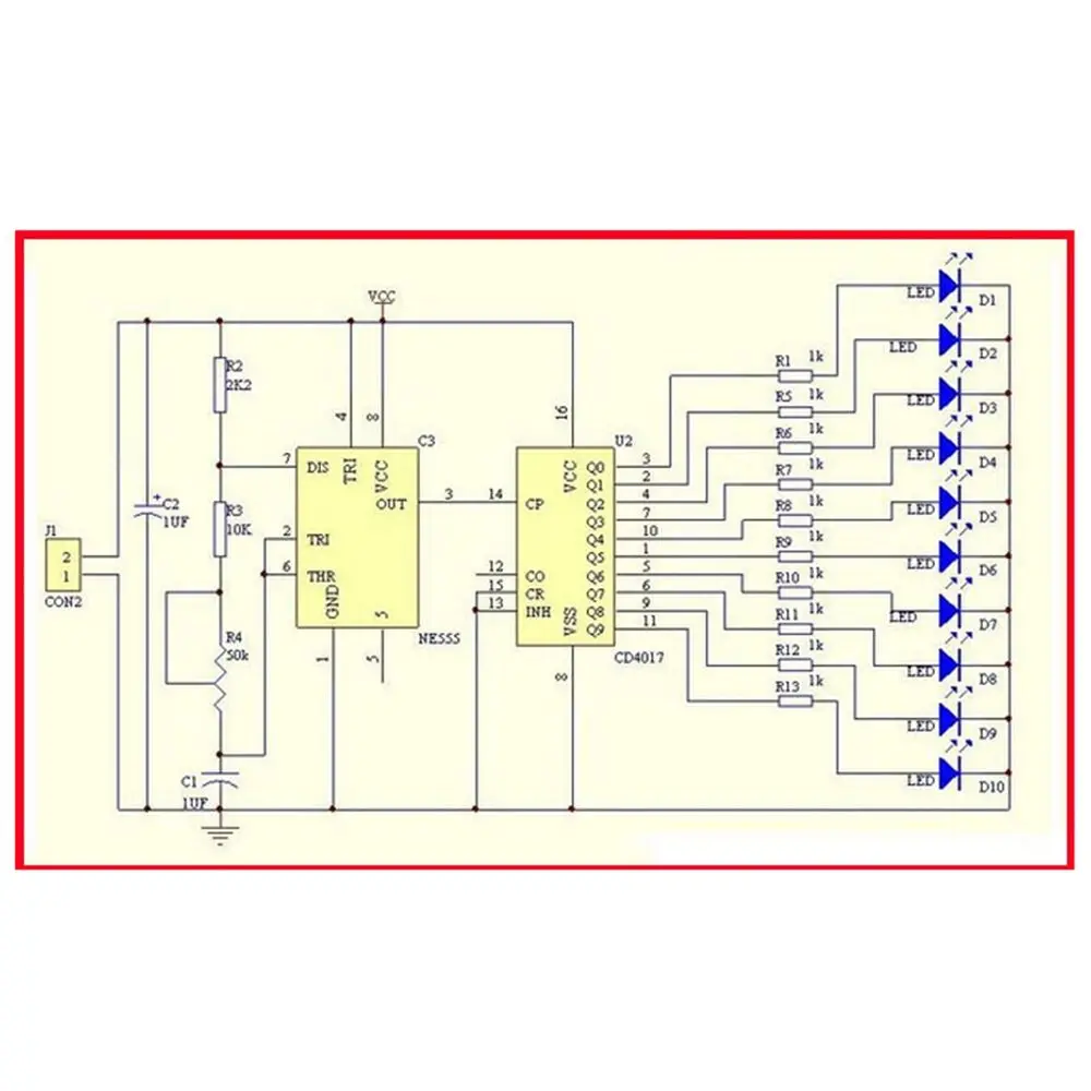 Módulo de luz LED NE555 + CD4017, Kit de bricolaje, laboratorio de educación escolar