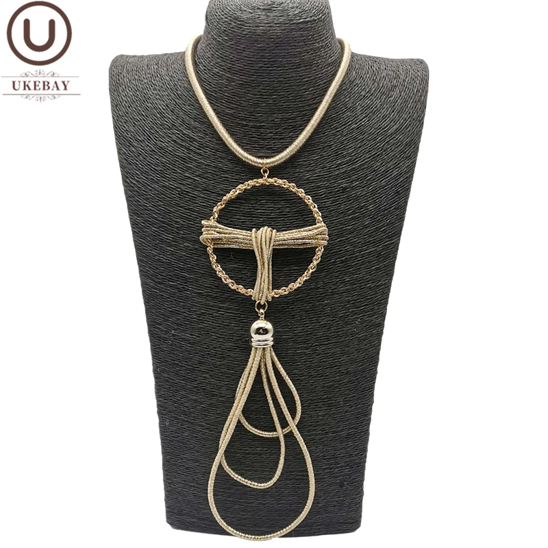 UKEBAY New Gothic Pendant Necklace Luxury Jewelry For Women Long Statement Necklaces Bohemia Sweater Chain Gold Color Necklace