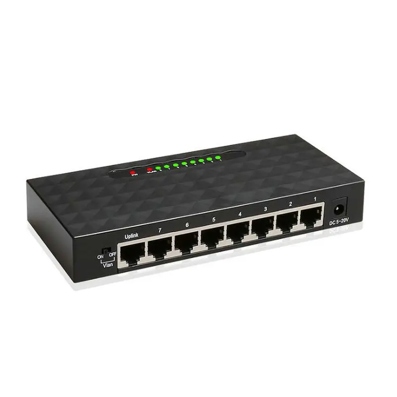 High quality   8 Port 10/100/1000M Gigabit Ethernet Network Switch high performance Smart RJ45 Vlan   adapter plastic shell