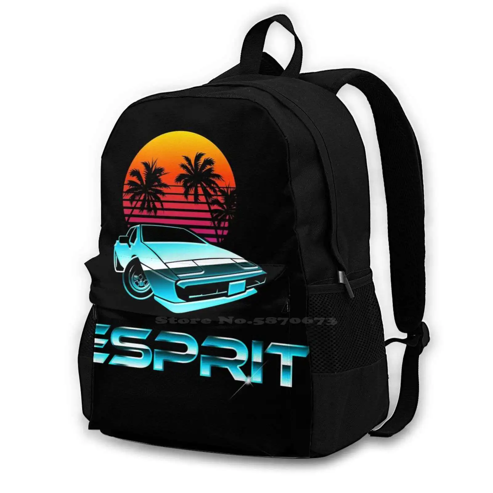 Lotus [ Black ] Teen College Student Backpack Laptop Travel Bags Lotus Retro Vintage Retrowave 80s 80 Eighties Eightees Synthwav