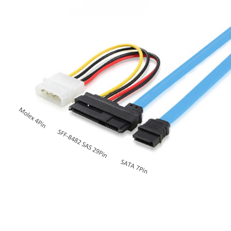 Lingable Cable SAS to SATA SFF-8482 Mini SAS 29Pin SCSI to SATA 7Pin with LP4 Molex IDE 4Pin Hard Disk Converter Cable 70CM