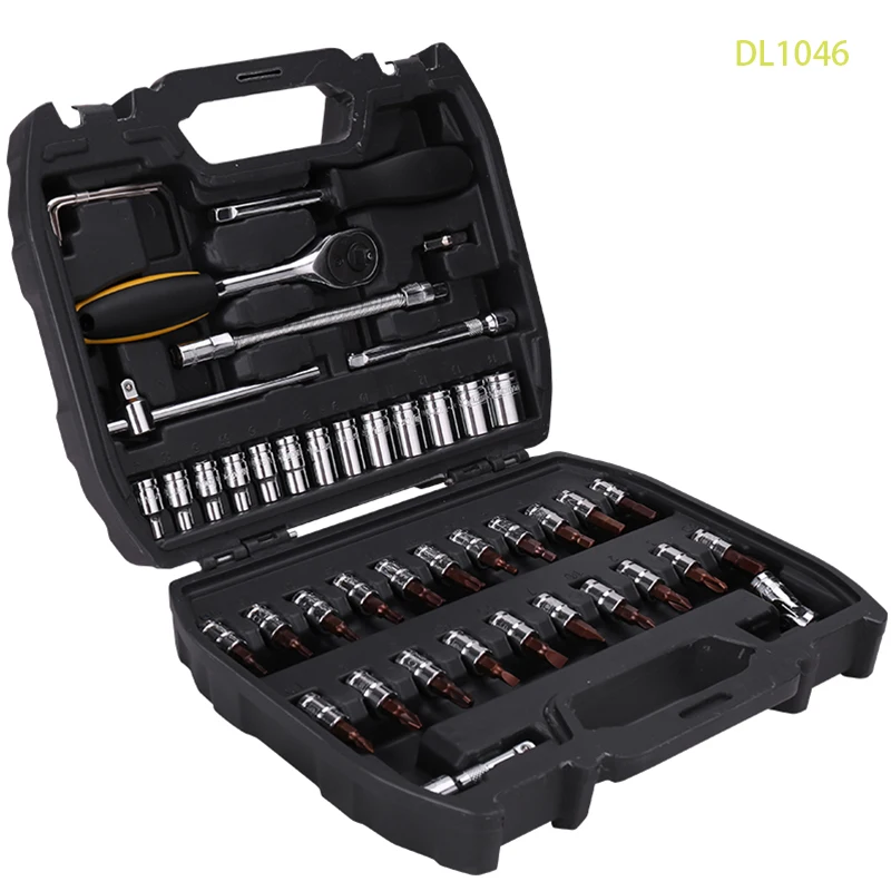 Deli 6.3mm Series Sleeve 46-Piece Set Made Of Chrome Vanadium Steel, Easy To Carry, Used In Auto Parts, Electrical Industry